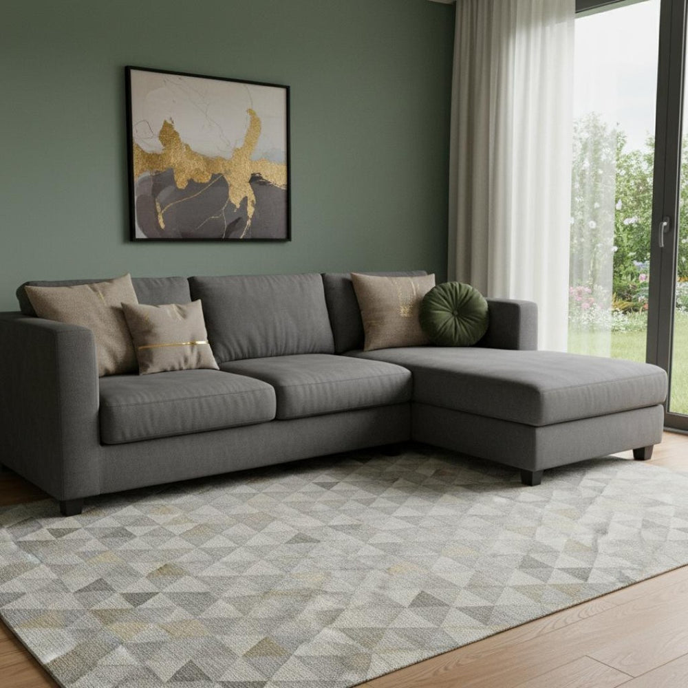 HomeRoots 10' Taupe Gold and Ivory Geometric Washable Area Rug – UV Protected, Durable, Stylish for Living Spaces 651256
