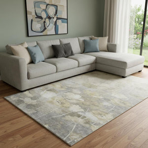 HomeRoots 8' X 10' Beige Gray Ivory Floral Washable Area Rug - Durable, Stylish, UV Protected for High-Traffic Areas 651260