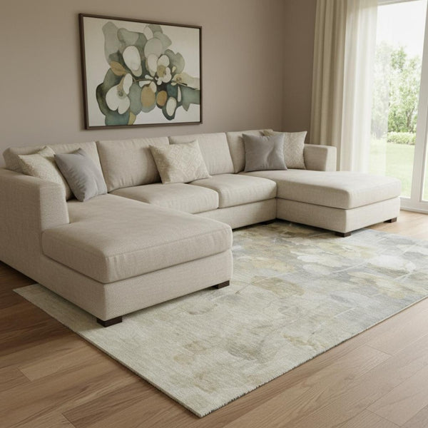 HomeRoots 8' X 10' Beige Gray Ivory Floral Washable Area Rug - Durable, Stylish, UV Protected for High-Traffic Areas 651260