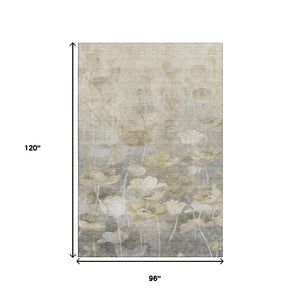 HomeRoots 8' X 10' Beige Gray Ivory Floral Washable Area Rug - Durable, Stylish, UV Protected for High-Traffic Areas 651260
