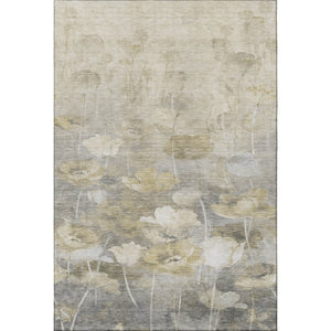 HomeRoots 9' X 12' Washable Floral Area Rug - Beige, Gray & Ivory with UV Protection for High-Traffic Homes 651261
