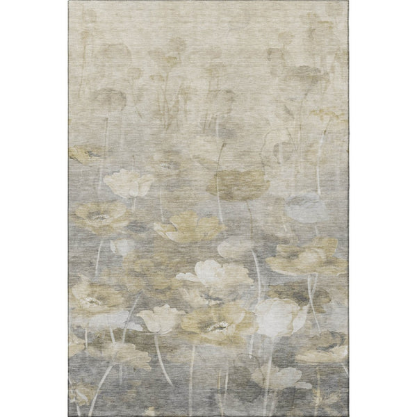 HomeRoots 9' X 12' Washable Floral Area Rug - Beige, Gray & Ivory with UV Protection for High-Traffic Homes 651261