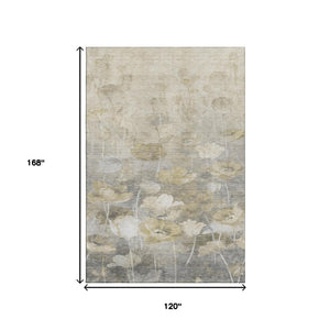 HomeRoots 10' X 14' Floral Area Rug in Beige, Gray & Ivory - Washable, Stain Resistant, UV Protected Design 651262