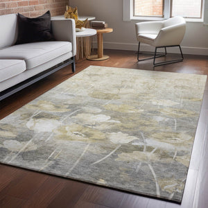 HomeRoots 10' X 14' Floral Area Rug in Beige, Gray & Ivory - Washable, Stain Resistant, UV Protected Design 651262