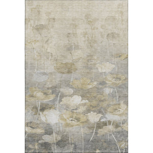 HomeRoots 10' X 14' Floral Area Rug in Beige, Gray & Ivory - Washable, Stain Resistant, UV Protected Design 651262