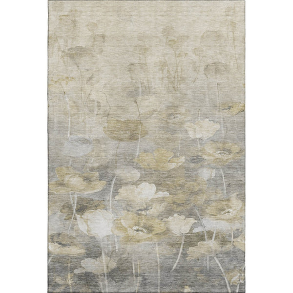 HomeRoots 10' X 14' Floral Area Rug in Beige, Gray & Ivory - Washable, Stain Resistant, UV Protected Design 651262