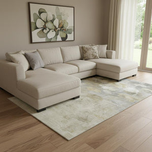 HomeRoots 10' X 14' Floral Area Rug in Beige, Gray & Ivory - Washable, Stain Resistant, UV Protected Design 651262