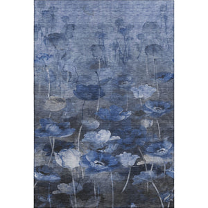HomeRoots 5' X 8' Blue Ivory Gray Floral Area Rug - Washable, Stain Resistant & UV Protected for Durability 651264