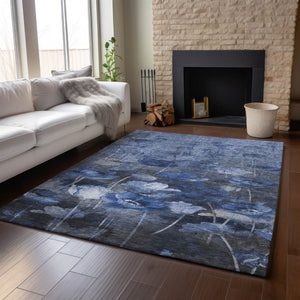 HomeRoots 5' X 8' Blue Ivory Gray Floral Area Rug - Washable, Stain Resistant & UV Protected for Durability 651264