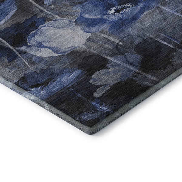 HomeRoots 8' Elegant Blue Ivory Gray Floral Washable Round Rug - UV Protected, Stain-Resistant & Durable! 651265