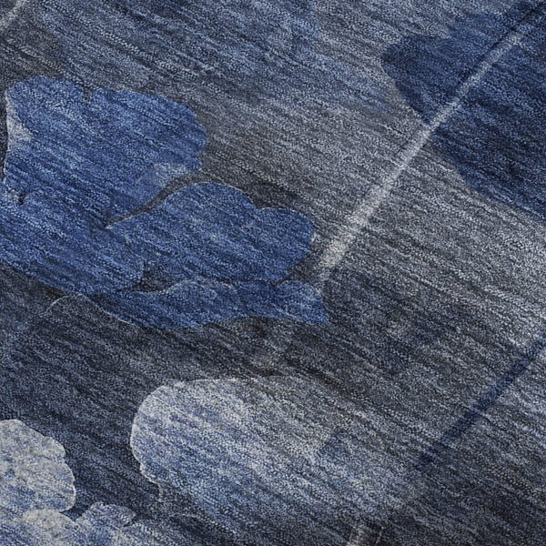 HomeRoots 8' X 10' Floral Area Rug in Blue, Ivory & Gray - Washable, UV-Protected, Perfect for Busy Homes! 651266