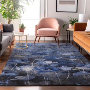HomeRoots 9' X 12' Blue Ivory Gray Floral Area Rug – Stain Resistant, UV Protected, Durable for Family Homes 651267