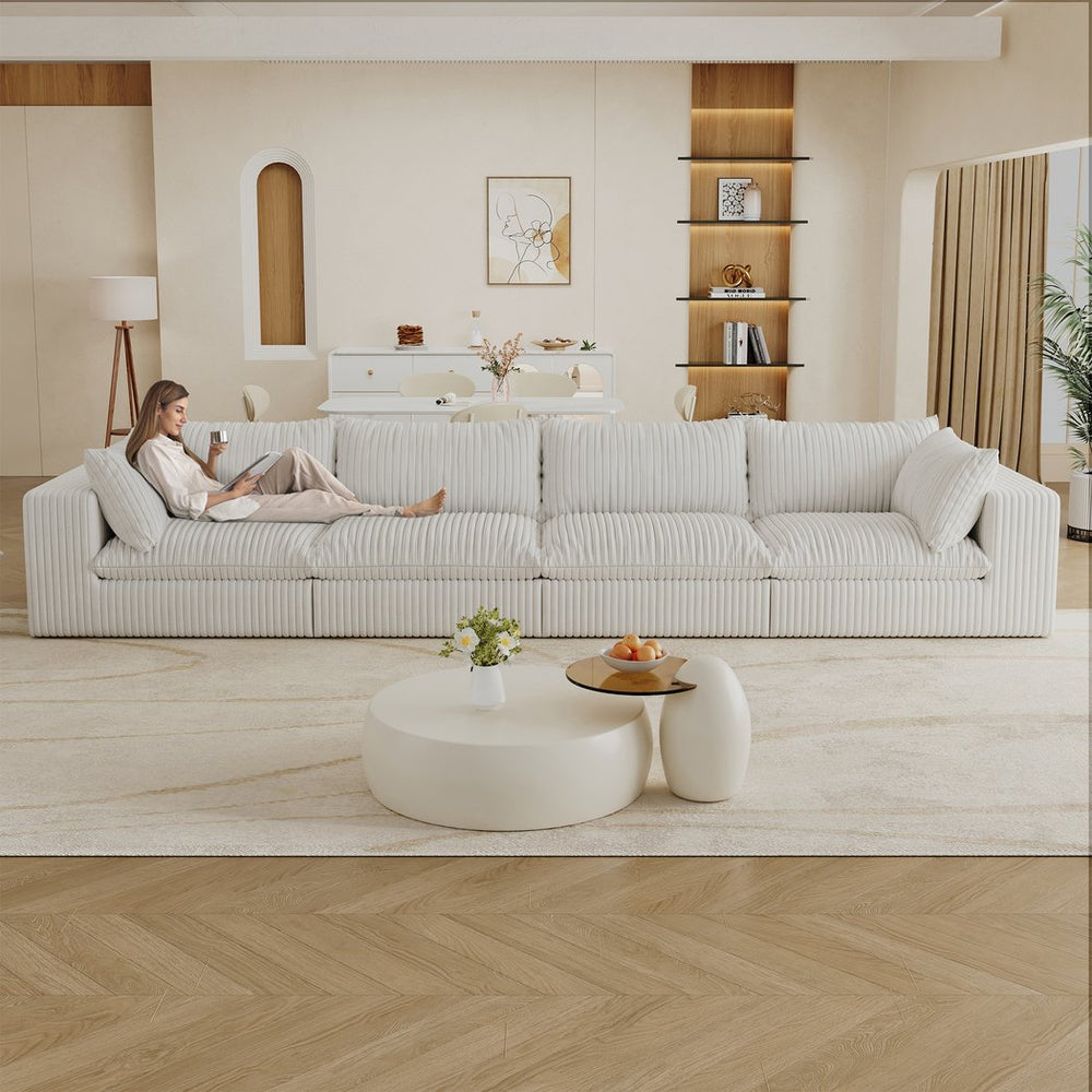 English Elm 157.6"Cloud 157.6" Cloud Sofa – Luxurious Modular Corduroy Couch With Removable Cushions & Customizable Layout Options W2824S00096