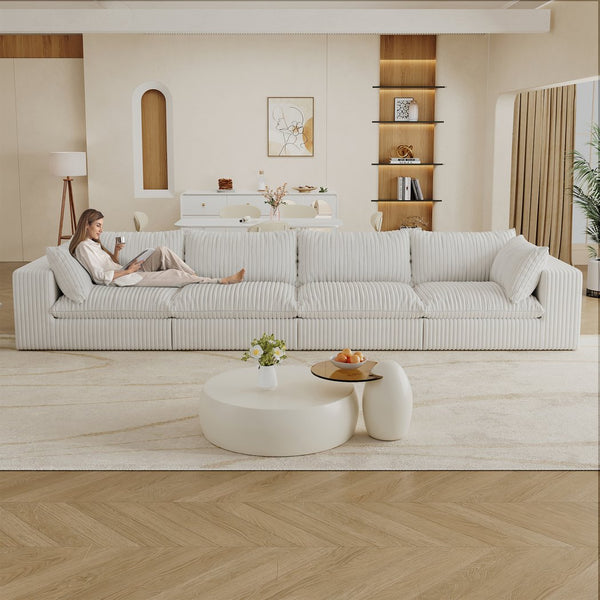 English Elm 157.6"Cloud 157.6" Cloud Sofa – Luxurious Modular Corduroy Couch With Removable Cushions & Customizable Layout Options W2824S00096