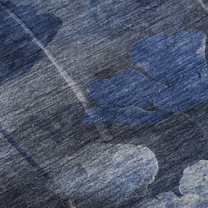 HomeRoots 10' X 14' Blue Ivory Gray Floral Washable Area Rug - Durable, UV-Resistant, Ideal for Homes with Kids & Pets 651268