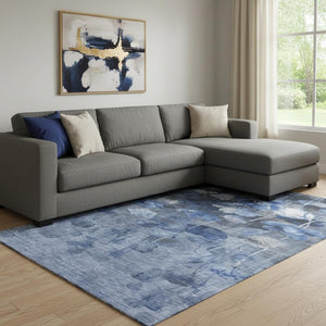 HomeRoots 10' X 14' Blue Ivory Gray Floral Washable Area Rug - Durable, UV-Resistant, Ideal for Homes with Kids & Pets 651268