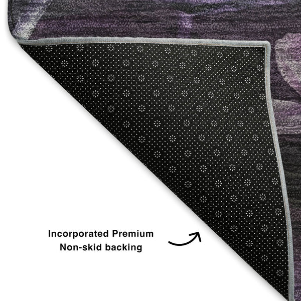 HomeRoots 8' Floral Washable Round Rug in Purple, Gray & Ivory - Durable, Stain-Resistant, UV Protected Design 651271