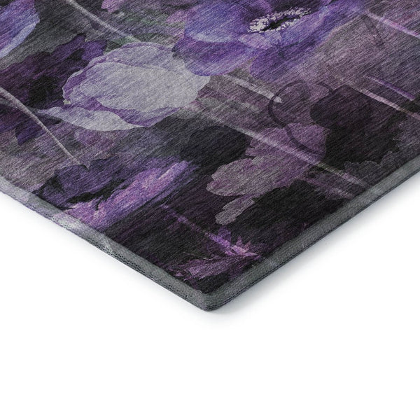 HomeRoots 8' Floral Washable Round Rug in Purple, Gray & Ivory - Durable, Stain-Resistant, UV Protected Design 651271