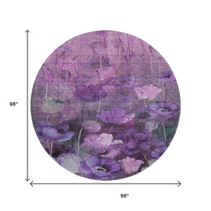 HomeRoots 8' Floral Washable Round Rug in Purple, Gray & Ivory - Durable, Stain-Resistant, UV Protected Design 651271