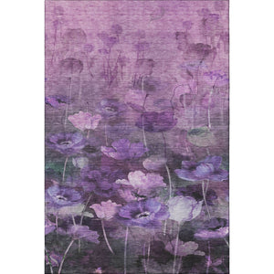 HomeRoots 8' X 10' Stylish Purple Gray Ivory Floral Washable Area Rug with UV Protection for Easy Living 651272