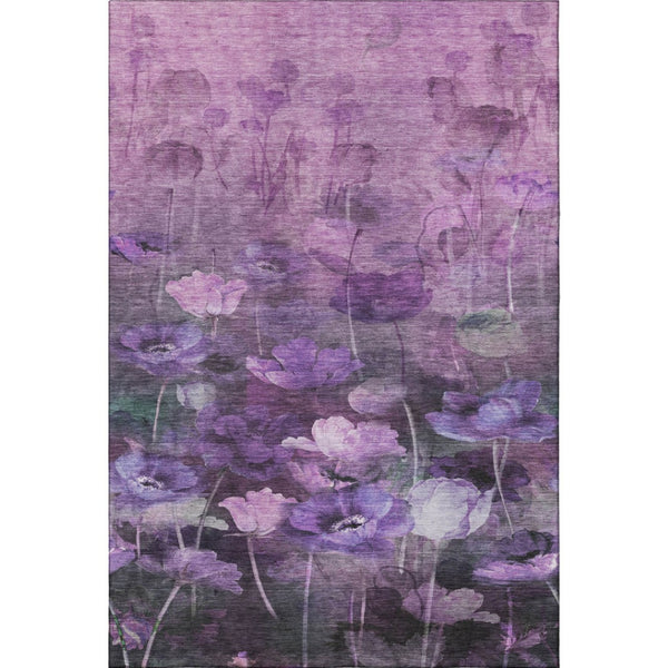 HomeRoots 8' X 10' Stylish Purple Gray Ivory Floral Washable Area Rug with UV Protection for Easy Living 651272