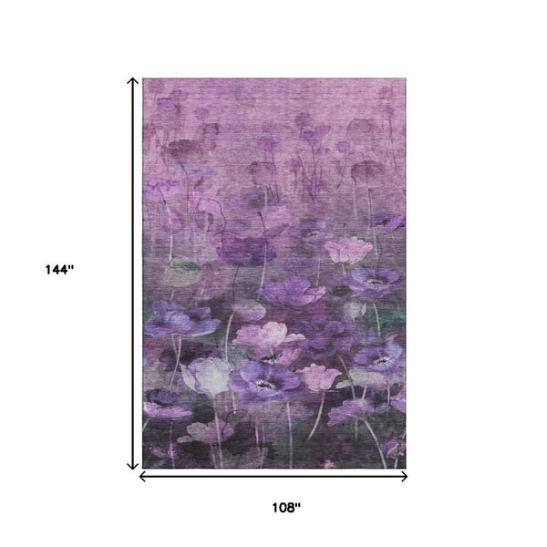 HomeRoots 9' Floral Area Rug in Purple, Gray & Ivory - Washable, UV-Protected, Durable for High-Traffic Areas 651273