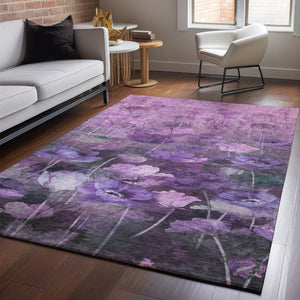 HomeRoots 10' X 14' Floral Area Rug in Purple, Gray & Ivory - Washable, UV Protected, Durable & Stylish Decor 651274