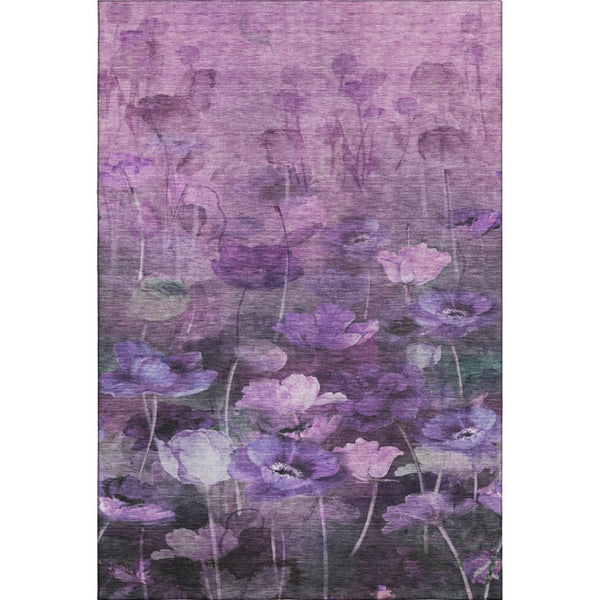 HomeRoots 10' X 14' Floral Area Rug in Purple, Gray & Ivory - Washable, UV Protected, Durable & Stylish Decor 651274