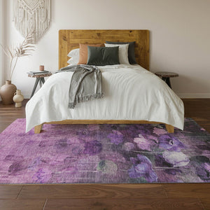 HomeRoots 10' X 14' Floral Area Rug in Purple, Gray & Ivory - Washable, UV Protected, Durable & Stylish Decor 651274