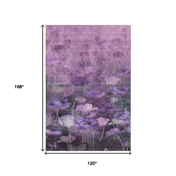 HomeRoots 10' X 14' Floral Area Rug in Purple, Gray & Ivory - Washable, UV Protected, Durable & Stylish Decor 651274
