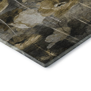 HomeRoots 5' X 8' Floral Area Rug in Taupe, Gold & Ivory - Washable, UV Protected, Durable & Stylish for Homes 651276