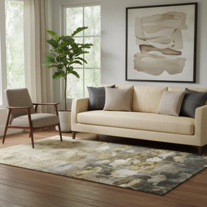 HomeRoots 5' X 8' Floral Area Rug in Taupe, Gold & Ivory - Washable, UV Protected, Durable & Stylish for Homes 651276