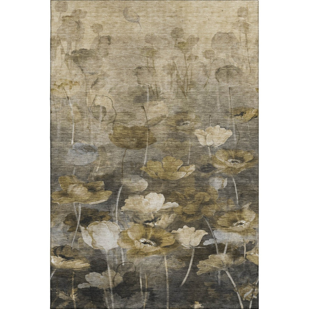 HomeRoots 8' X 10' Elegant Taupe Gold Ivory Floral Area Rug – Washable, UV Protected & Ideal for Any Room! 651278
