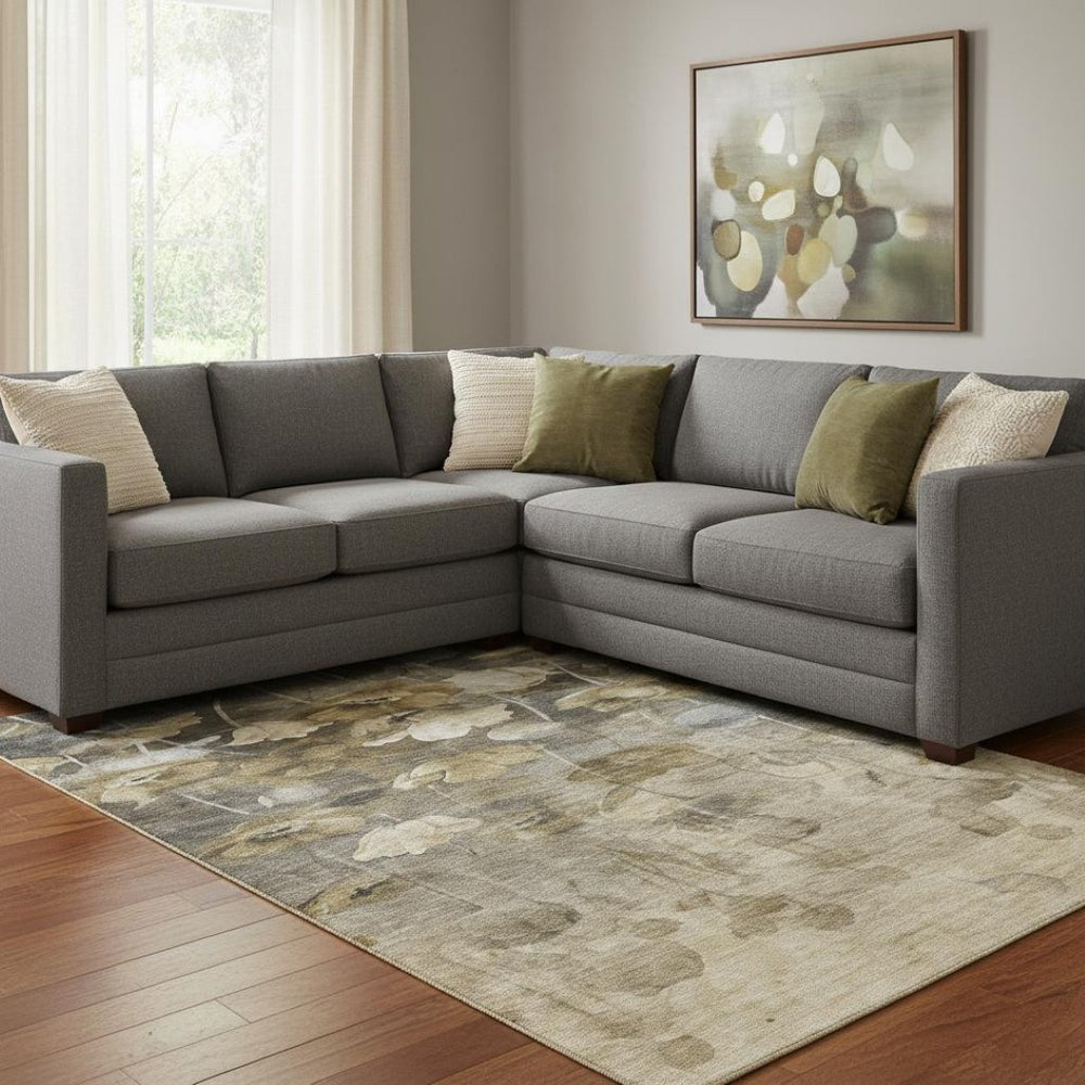 HomeRoots 8' X 10' Elegant Taupe Gold Ivory Floral Area Rug – Washable, UV Protected & Ideal for Any Room! 651278