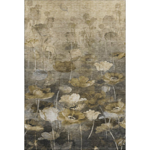 HomeRoots 9' X 12' Elegant Taupe Gold Ivory Floral Area Rug - Stain Resistant, UV Protected & Washable Design 651279