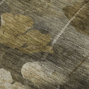 HomeRoots 9' X 12' Elegant Taupe Gold Ivory Floral Area Rug - Stain Resistant, UV Protected & Washable Design 651279