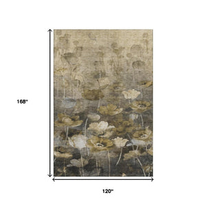 HomeRoots 10' X 14' Elegant Taupe Gold Ivory Floral Area Rug - Washable, Durable, UV Protected for Every Room 651280