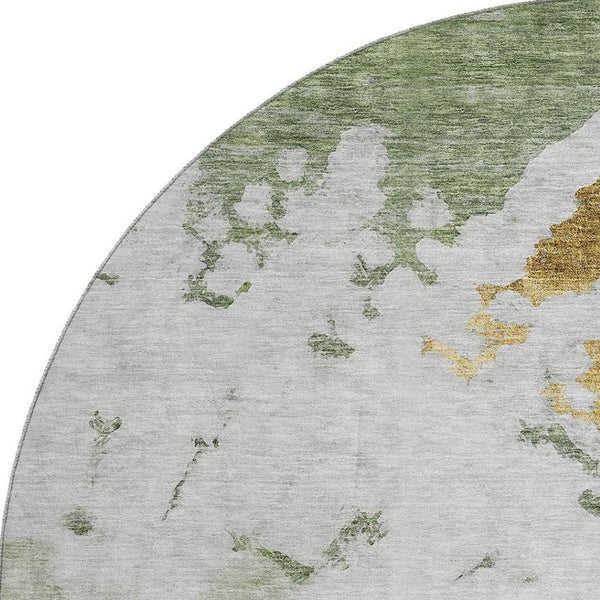 HomeRoots 8' Washable Round Rug in Artichoke Green, Gold & Ivory – Durable, UV-Protected Abstract Design 651283