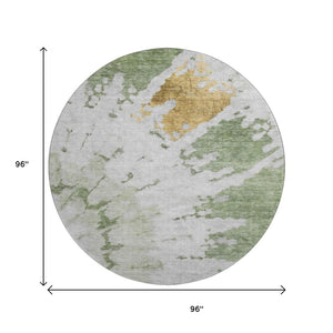 HomeRoots 8' Washable Round Rug in Artichoke Green, Gold & Ivory – Durable, UV-Protected Abstract Design 651283
