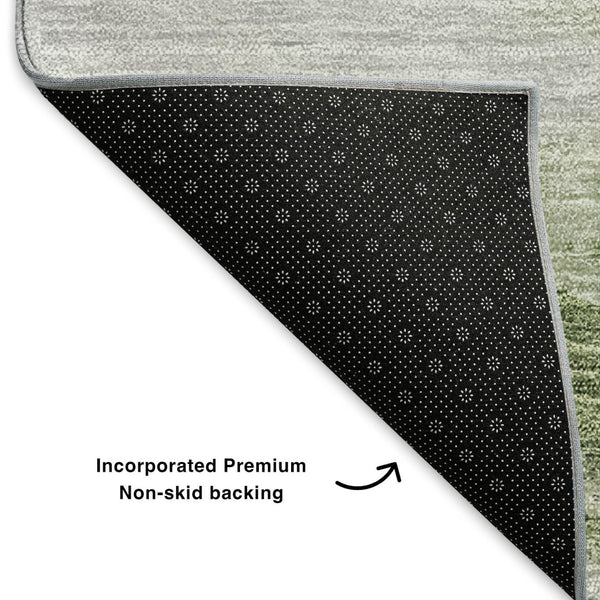 HomeRoots 8' X 10' Artichoke Green Gold Ivory Abstract Washable Area Rug – Durable, UV-Protected, Modern Style 651284