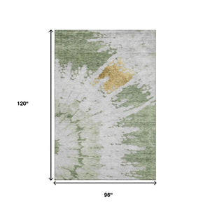 HomeRoots 8' X 10' Artichoke Green Gold Ivory Abstract Washable Area Rug – Durable, UV-Protected, Modern Style 651284
