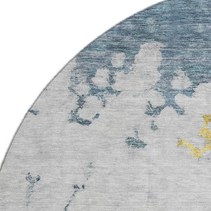 HomeRoots 8' Blue Gold Ivory Abstract Round Rug - Washable, UV-Protected, Durable, Modern Design for Any Space 651289