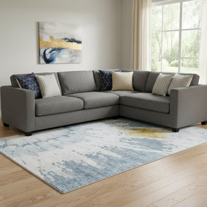 HomeRoots 8' X 10' Abstract Area Rug in Blue, Gold & Ivory - Washable, UV Protected, Stain-Resistant Design! 651290