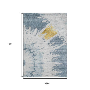 HomeRoots 10' Blue Gold Ivory Abstract Washable Area Rug - Stylish, Durable, Stain-Resistant & UV Protected! 651292