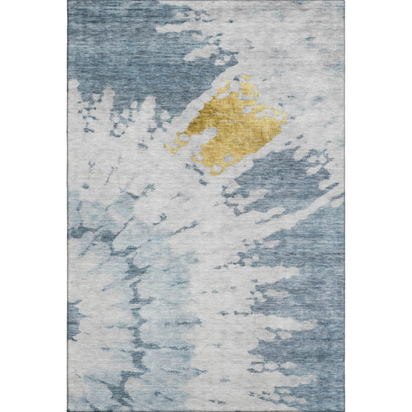 HomeRoots 10' Blue Gold Ivory Abstract Washable Area Rug - Stylish, Durable, Stain-Resistant & UV Protected! 651292