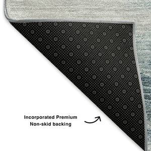 HomeRoots 10' Blue Gold Ivory Abstract Washable Area Rug - Stylish, Durable, Stain-Resistant & UV Protected! 651292