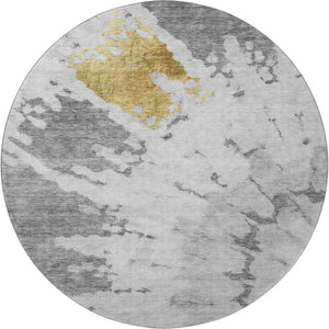 HomeRoots 8' Gray Gold And Ivory Abstract Washable Round Rug - Durable, UV-Resistant, Stylish for Modern Homes 651295