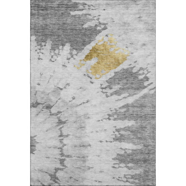 HomeRoots 8' X 10' Contemporary Gray Gold Ivory Washable Area Rug with UV Protection for High-Traffic Spaces 651296