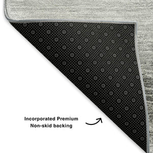 HomeRoots 8' X 10' Contemporary Gray Gold Ivory Washable Area Rug with UV Protection for High-Traffic Spaces 651296