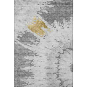 HomeRoots 8' X 10' Contemporary Gray Gold Ivory Washable Area Rug with UV Protection for High-Traffic Spaces 651296